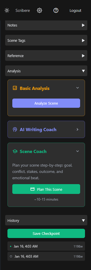 Scribere Studio - Writing tools and scene tagging